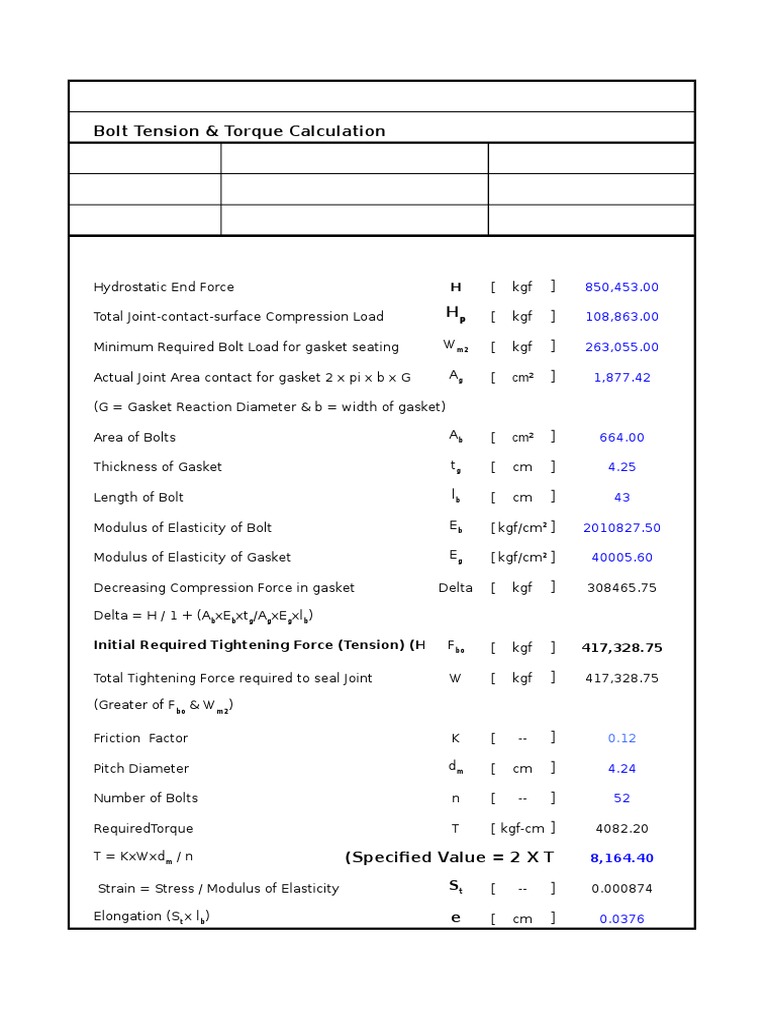 Bolt Tension and Torque Calculation Guide | PDF | Technology & Engineering