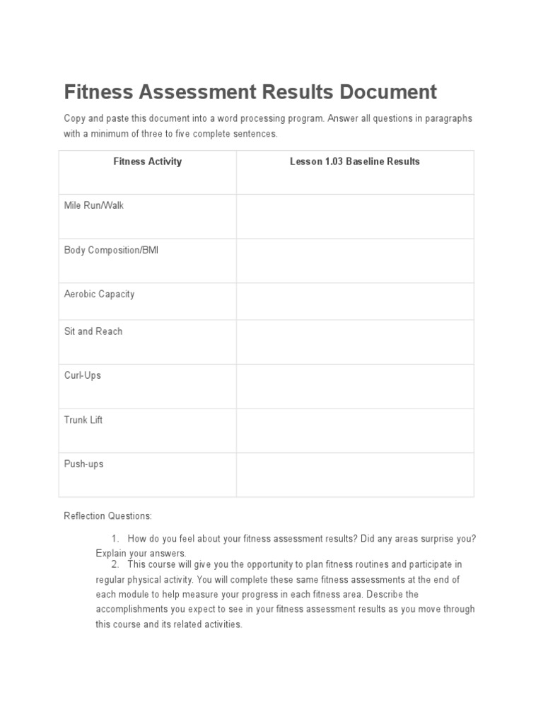 Fitness Assessment Results Overview | PDF | Cognition