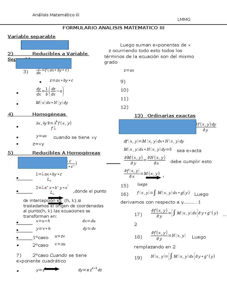 Formulario Mate 3 | PDF | Ecuaciones | Análisis