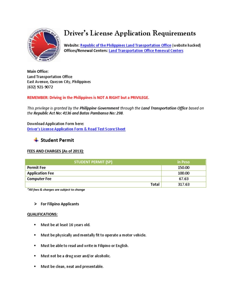 Driver’s License Application Requirements Identity Document Driver