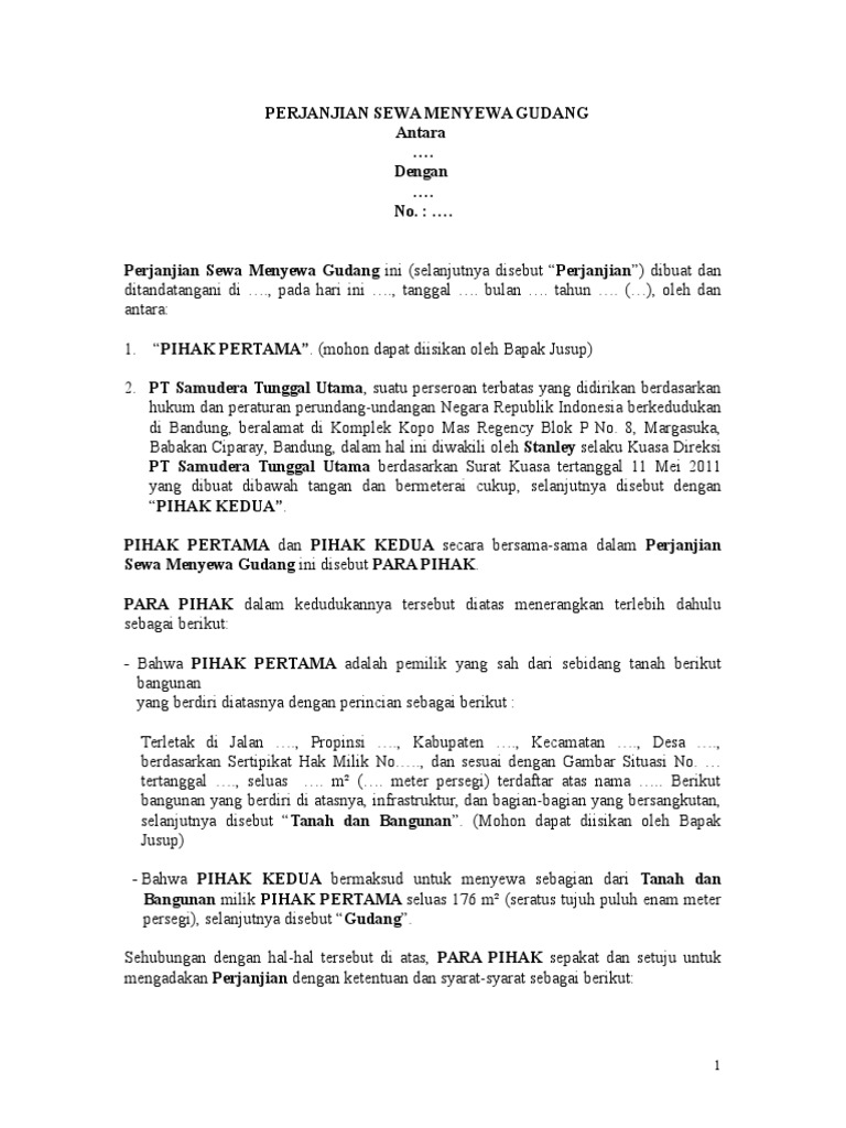 Draft Perjanjian Sewa Gudang