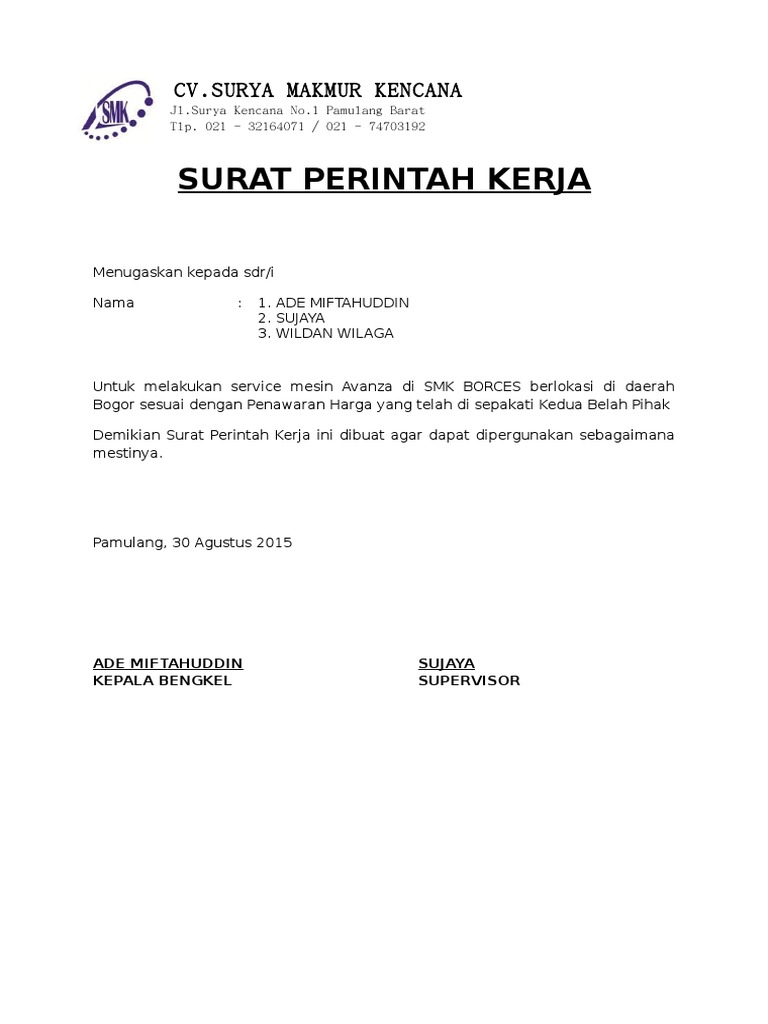 SURAT PERINTAH KERJA doc SURAT PERINTAH KERJA doc
