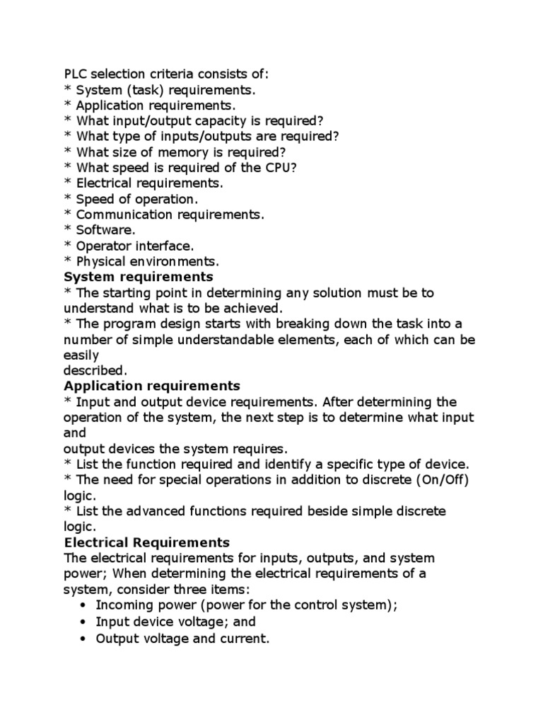 PLC Selection Criteria For Microcontroller | PDF | Input/Output ...