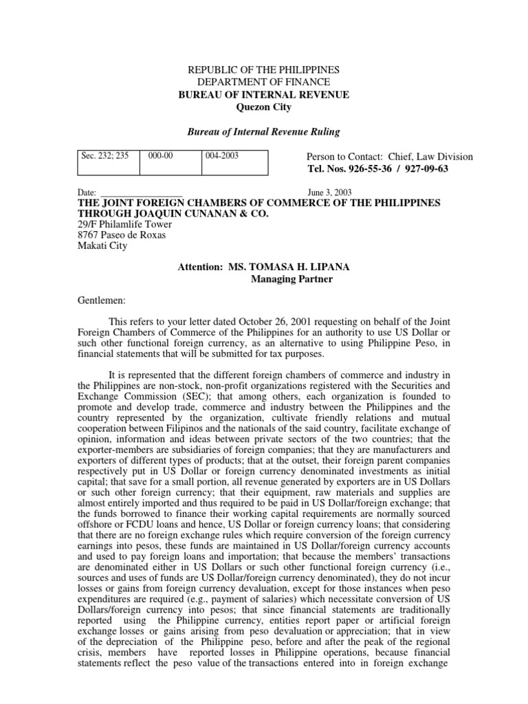 BIR Ruling On Functional Currency | PDF | Foreign Exchange Market ...
