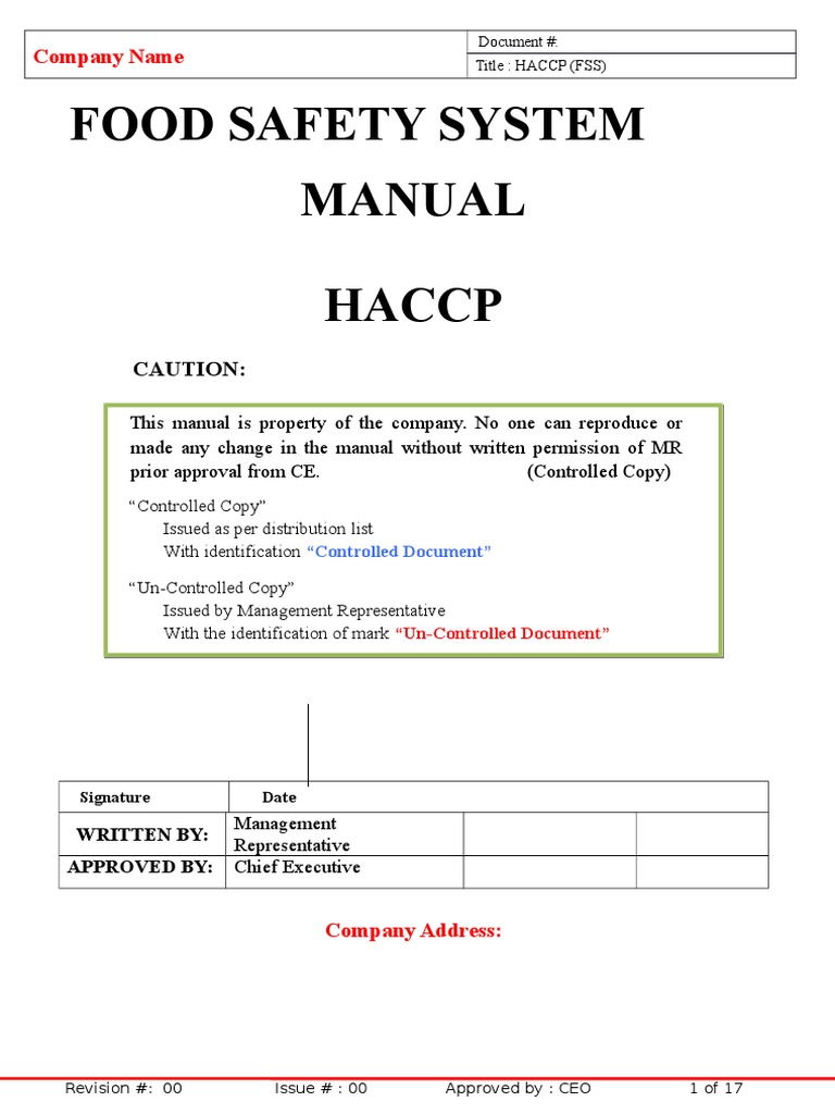Haccp Manual Format Hazard Analysis And Critical Control Points Food Safety