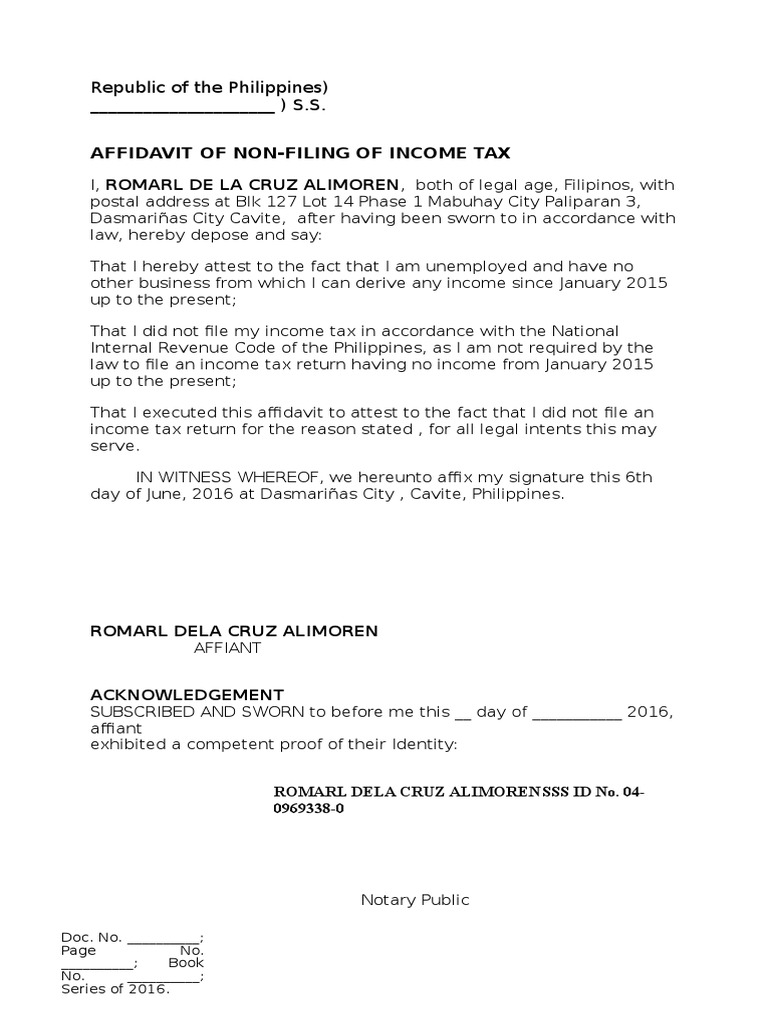 AffidavitOfnon Filing of ITR PDF Affidavit Payments
