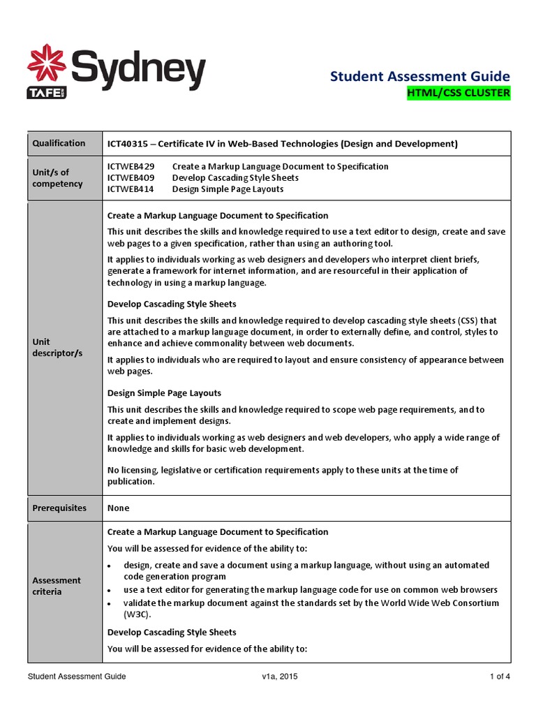 HTML/CSS Assessment Guide for ICT40315 | PDF | Cascading Style Sheets ...