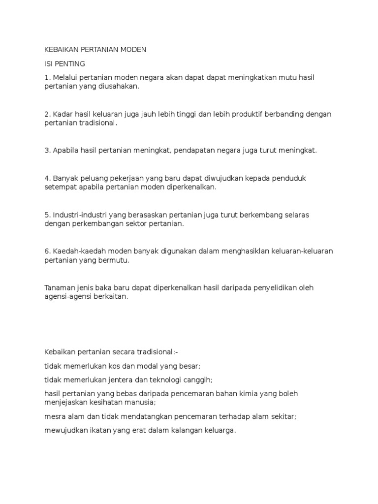 Karangan Kebaikan Sektor Pertanian Kepada Masyarakat