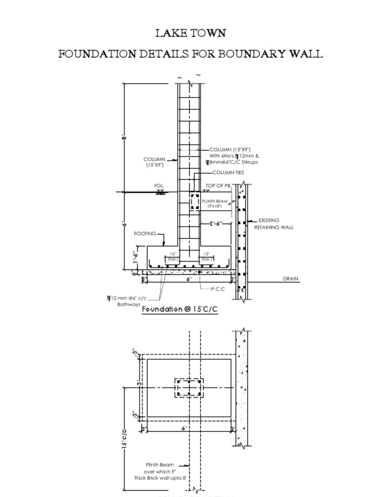 Foundation Details For Boundary Wall Lake Town PDF