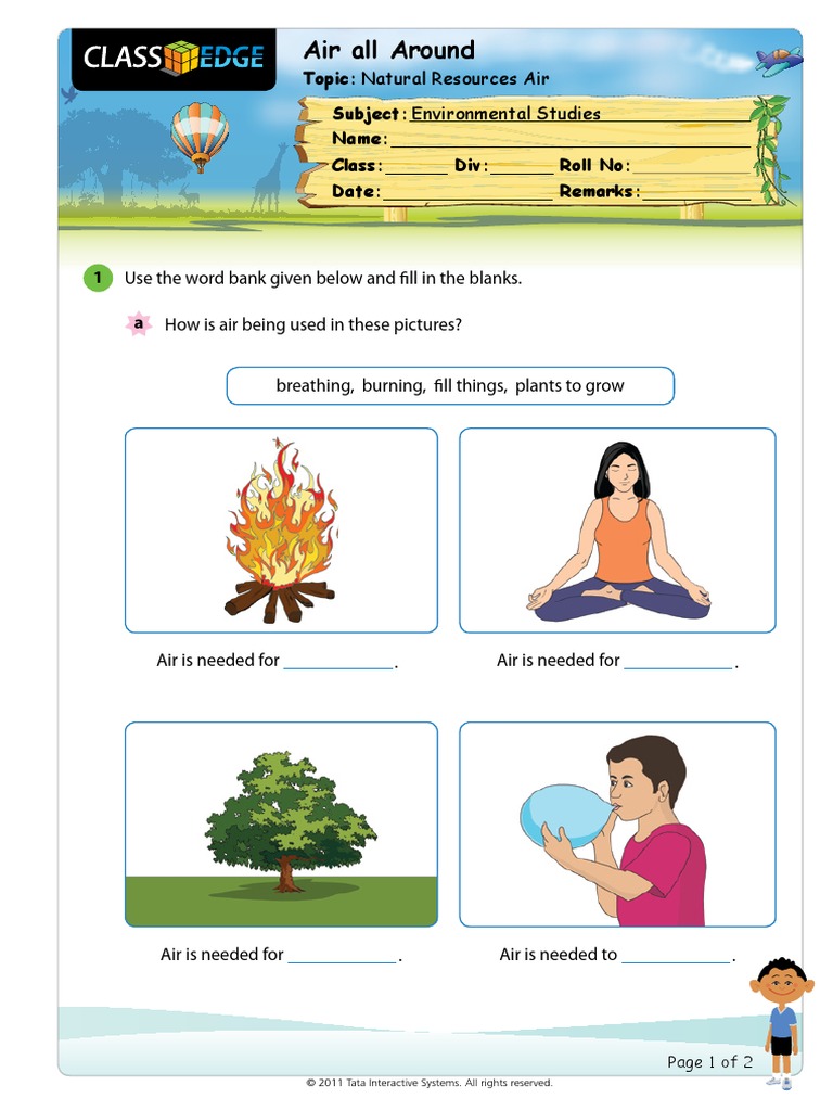 Properties Of Air Worksheet Grade 4