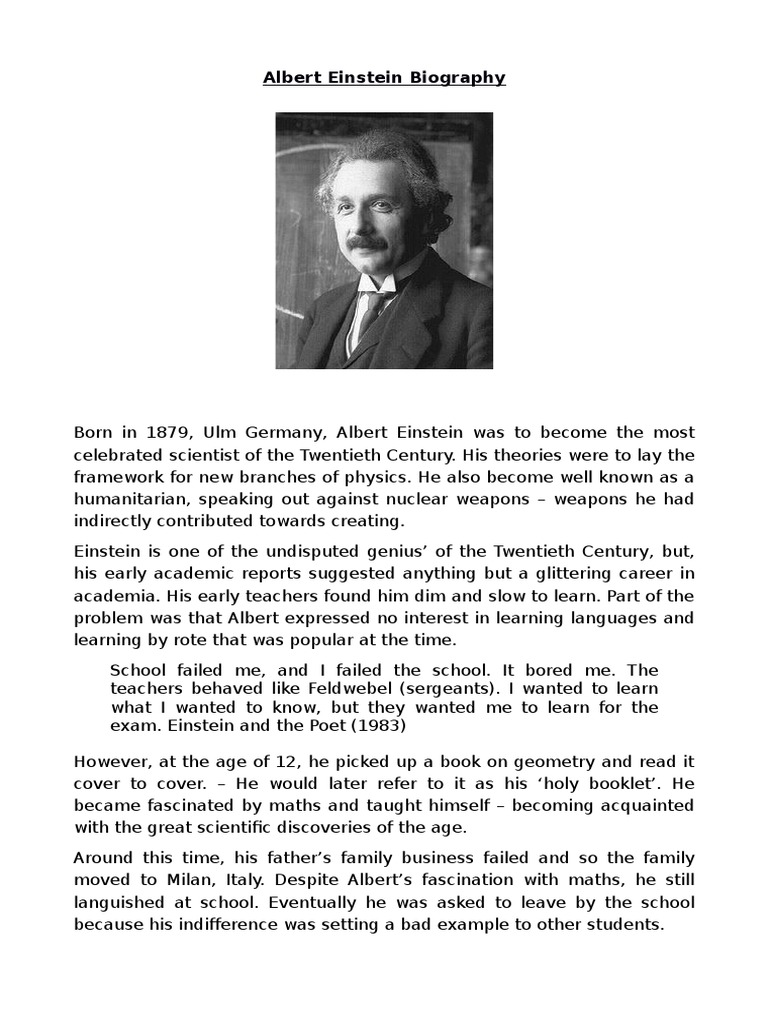 albert einstein short biography pdf