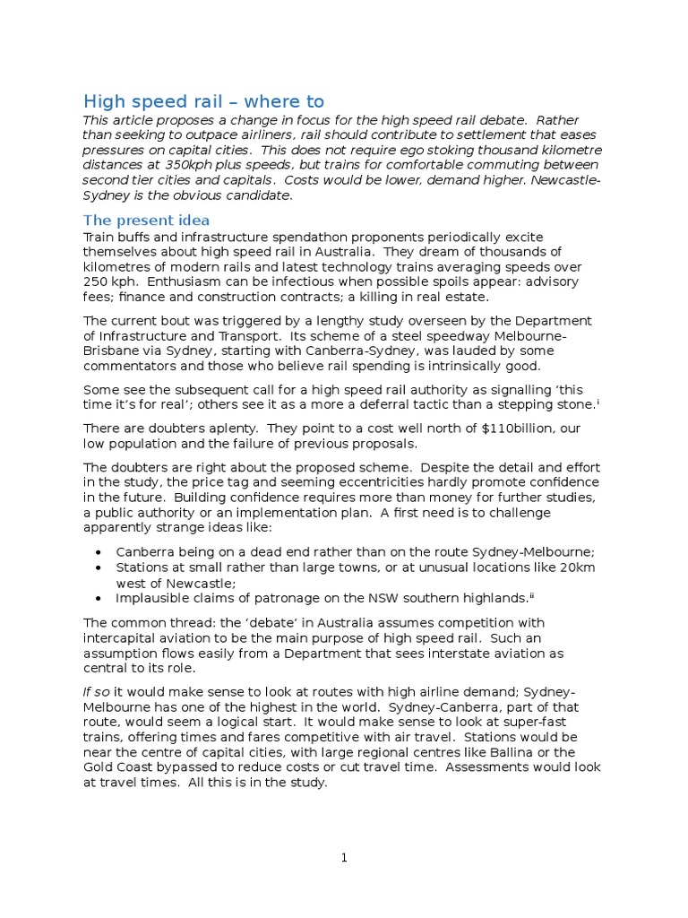 Rethinking High Speed Rail in Australia | PDF | High Speed Rail | Rail ...