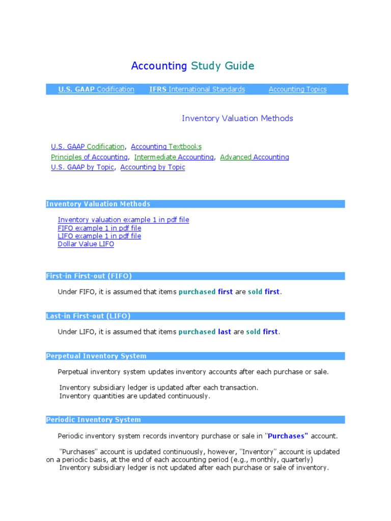 Accounting Study Guide.pdf Inventory Valuation Cost Of Goods Sold