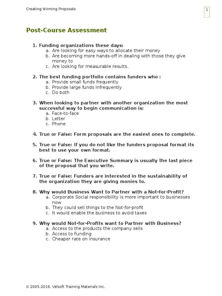 Post-Course Assessment: Creating Winning Proposals 1 | PDF | Career ...