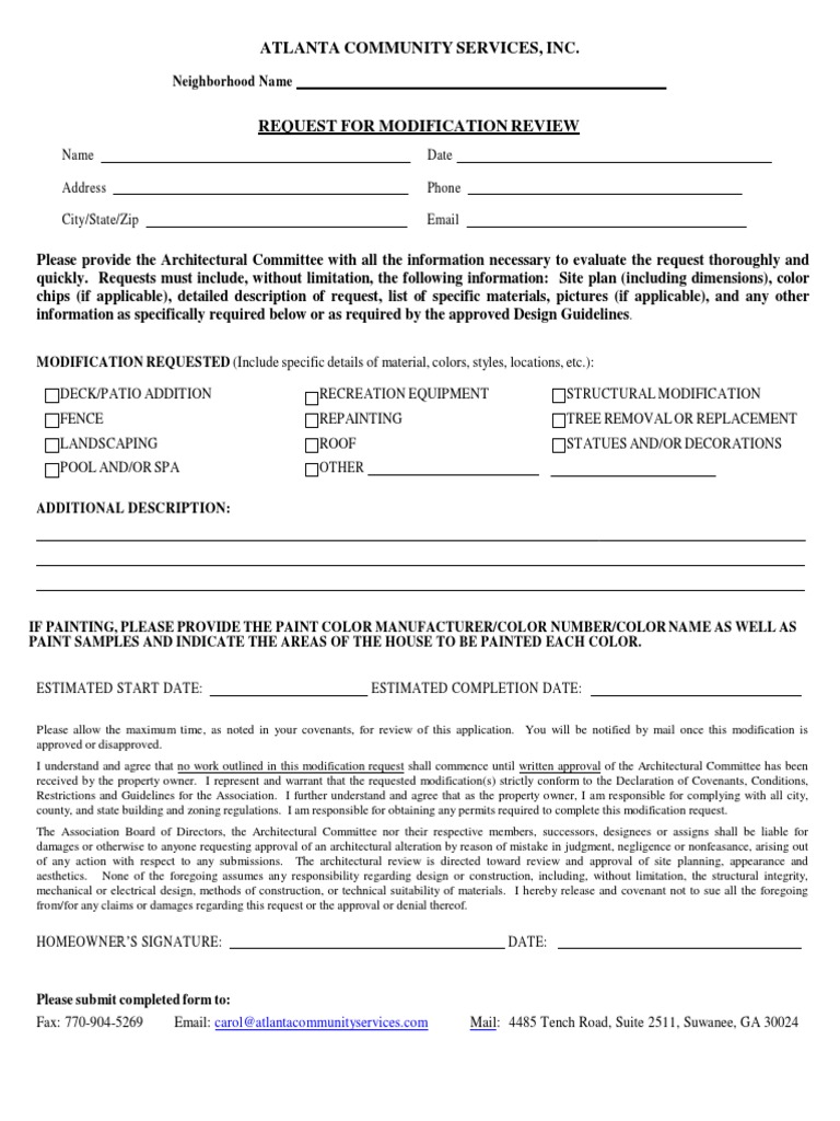 Modification Request Form for Homeowners | PDF | Covenant (Law ...