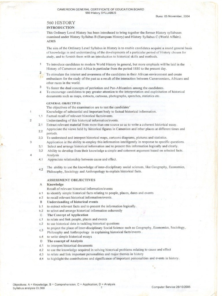 560 History Syllabus Cameroon Africa