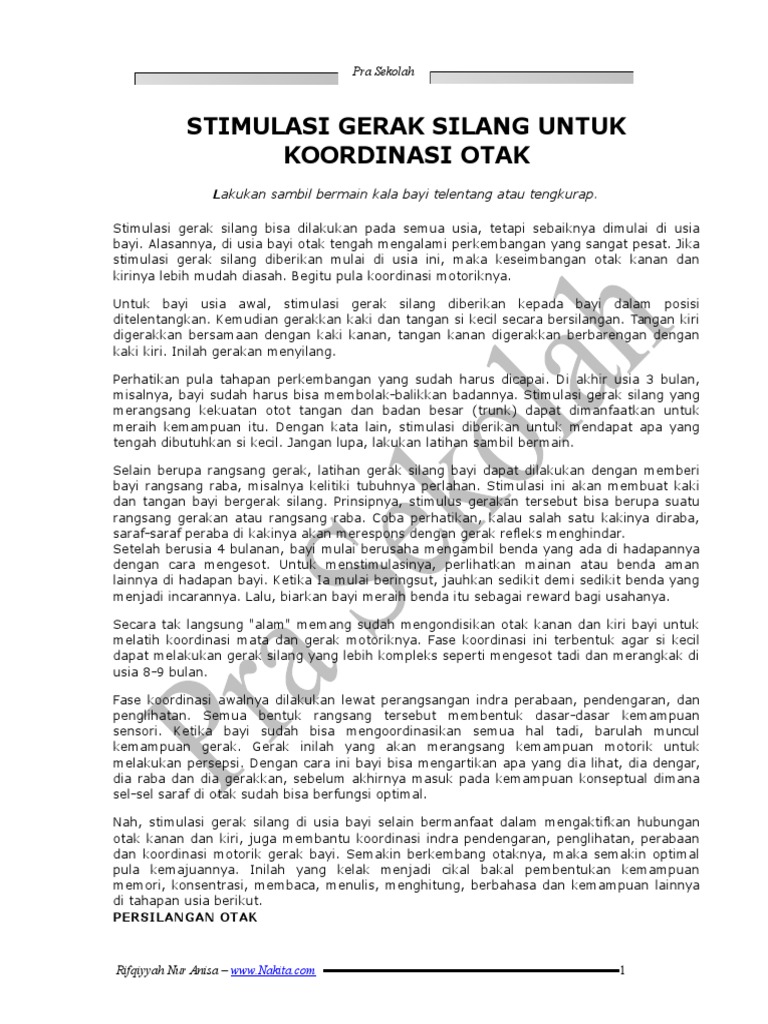 STIMULASI GERAK SILANG UNTUK KOORDINASI OTAK