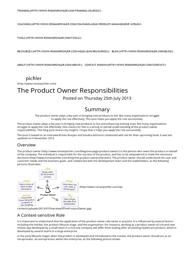 The Product Owner Responsibilities | PDF | Scrum (Software Development ...