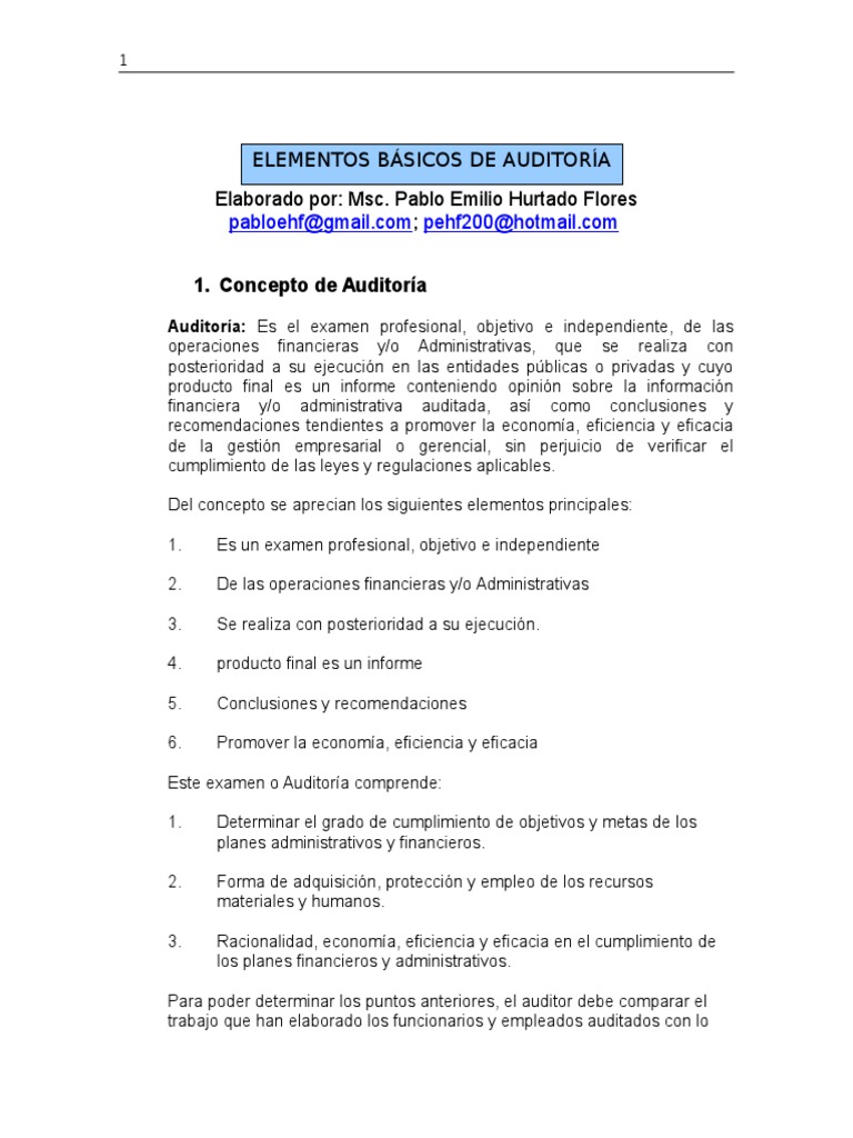 Elementos Basicos de Auditoria | PDF | Auditoría financiera | Contralor