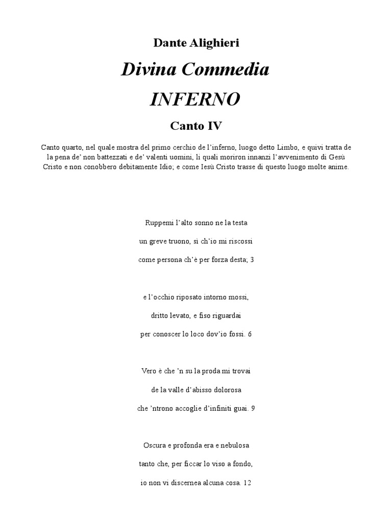 Divina Commedia Inferno Canto IV