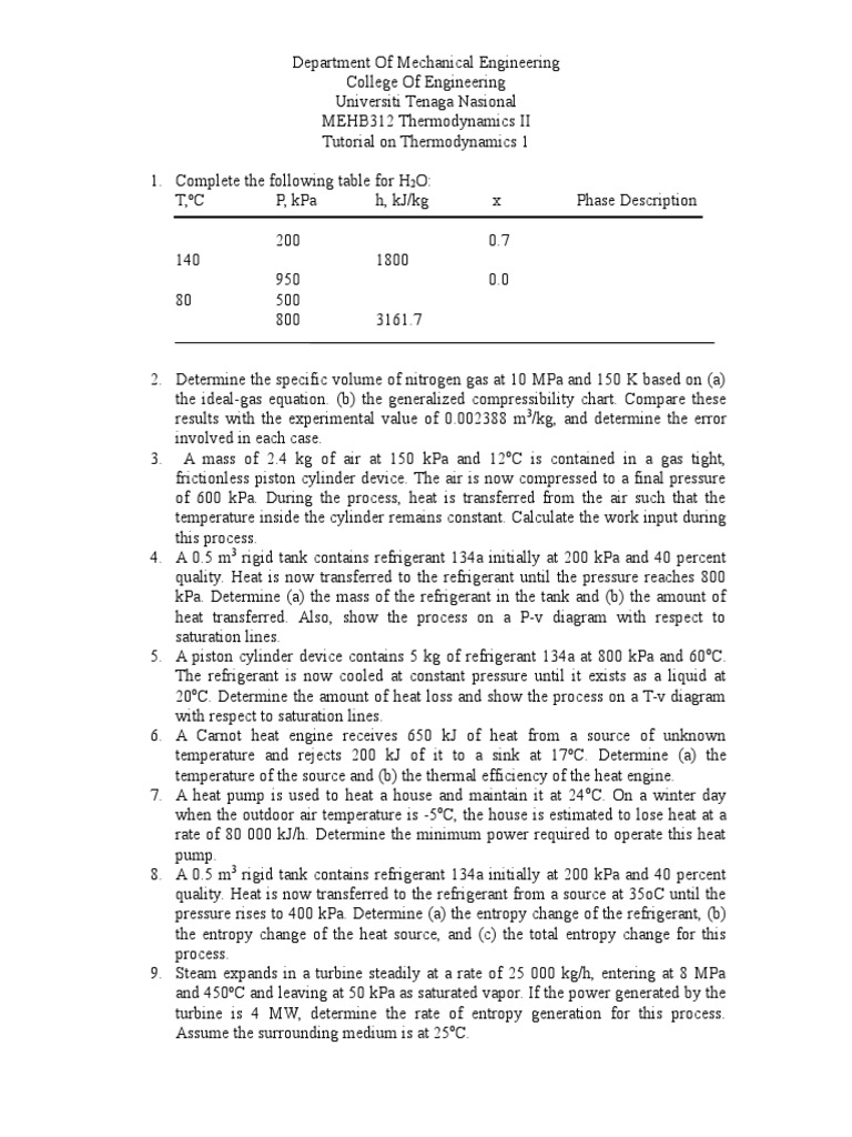 Tutorial Questions On Thermo 1 | PDF | Heat | Cylinder (Engine)