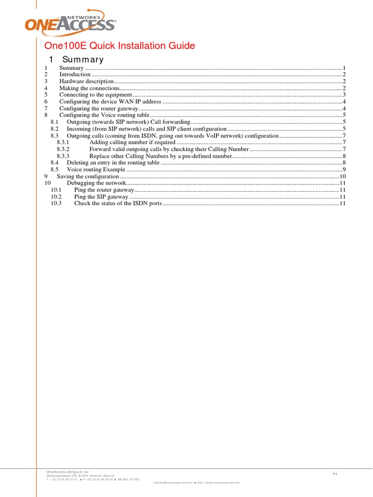 OneAccess One100E Installation Guide | PDF | Router (Computing) | Ip ...