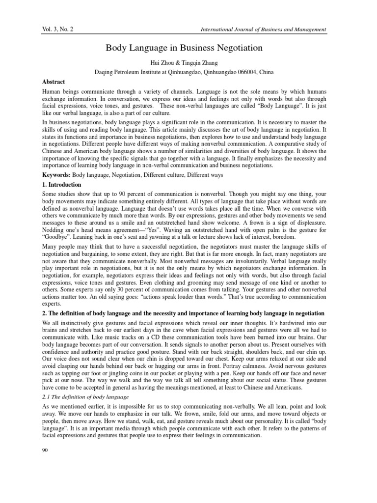 Body Language in Business Negotiation | PDF | Body Language | Nonverbal ...