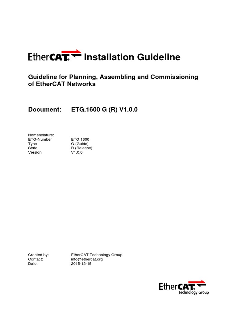 EtherCAT Installation Guideline (2015) | PDF | Cable | Electrical Connector