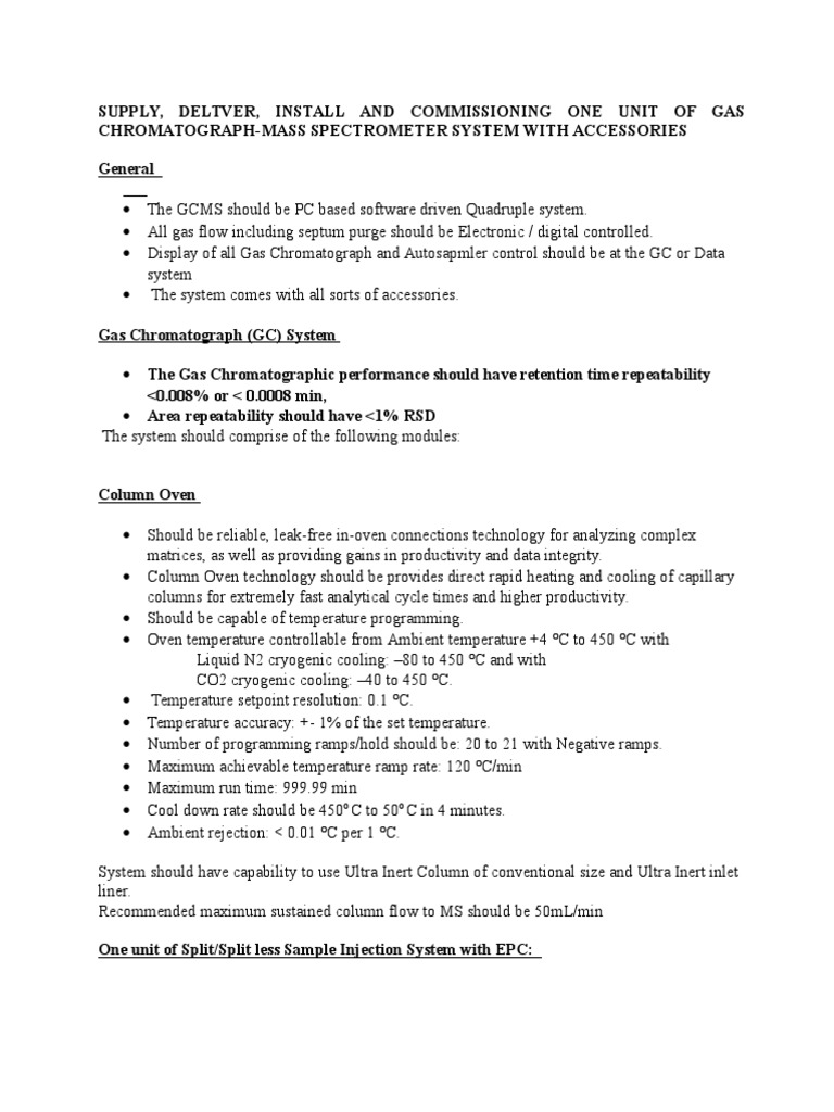 Agilent GC-MS System Specifications | PDF | Gas Chromatography | Gas ...
