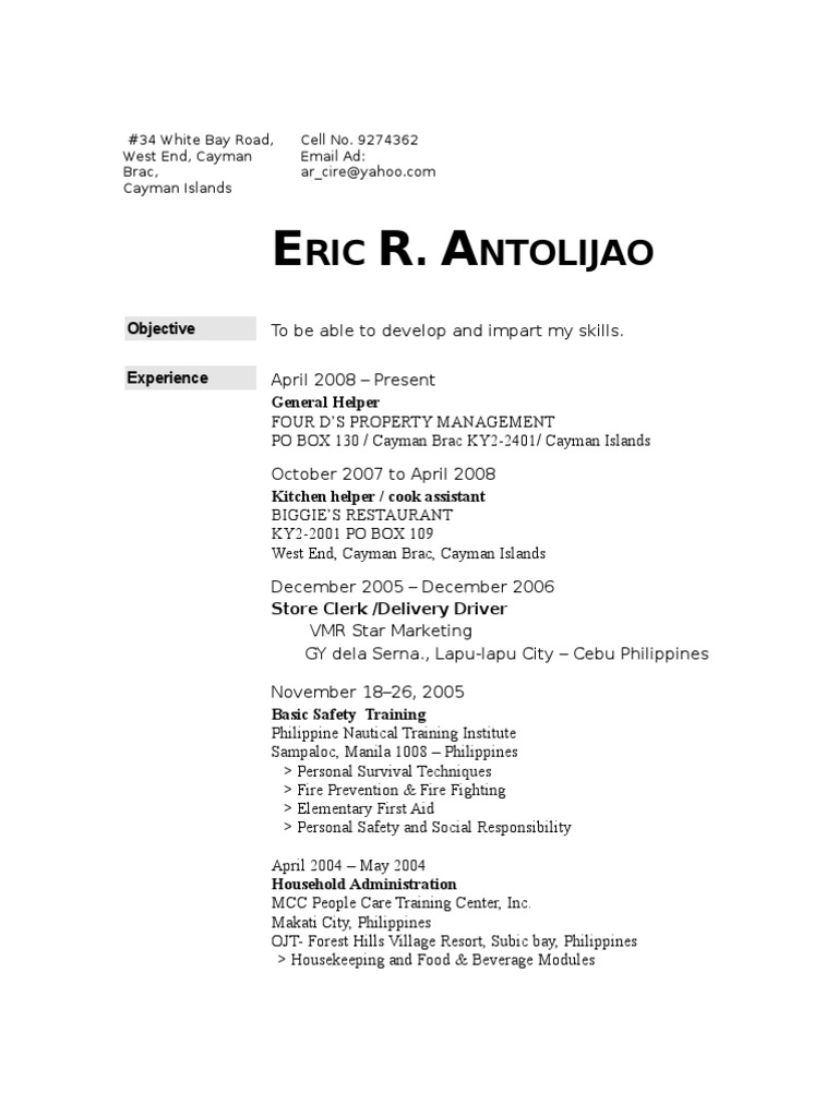 Caregiver Resume Philippines Cebu