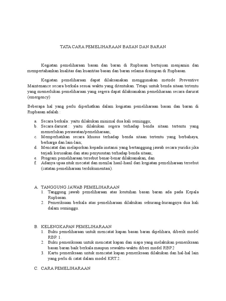 Tata Cara Pemeliharaan Basan Dan Baran | PDF | Teknologi & Rekayasa
