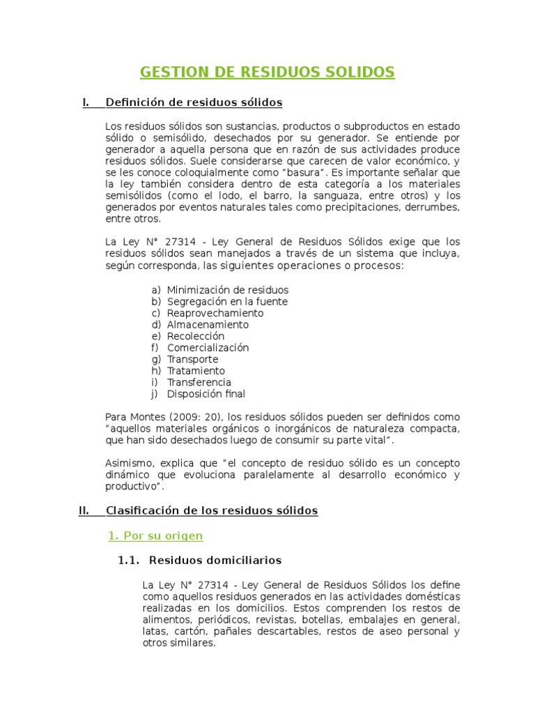 Gestión y Clasificación de Residuos Sólidos | PDF | Residuos | Vertedero