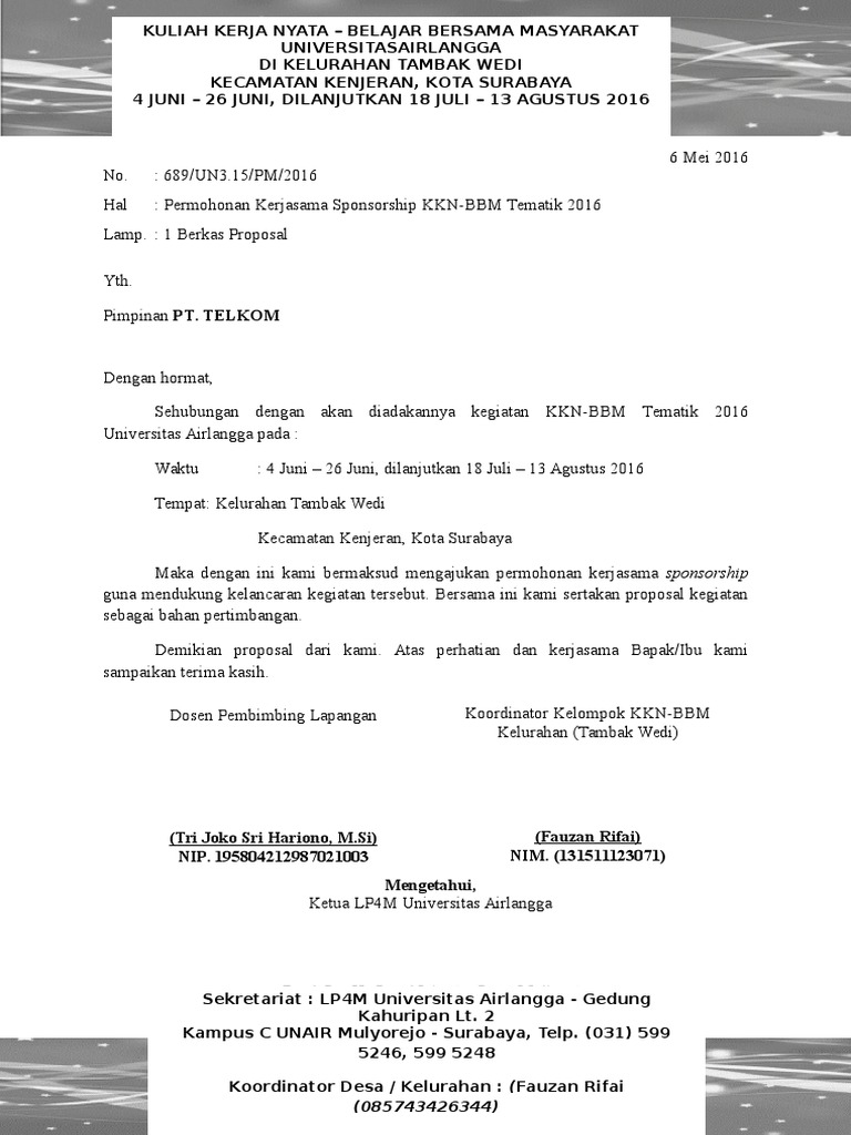 Surat Permohonan Sponsorship TELKOM
