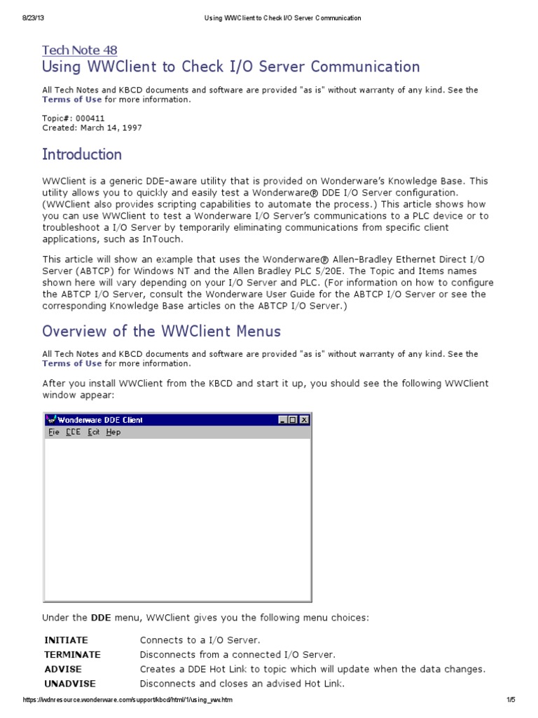 0048 Using WWClient To Check I - O Server Communication | PDF | Server ...