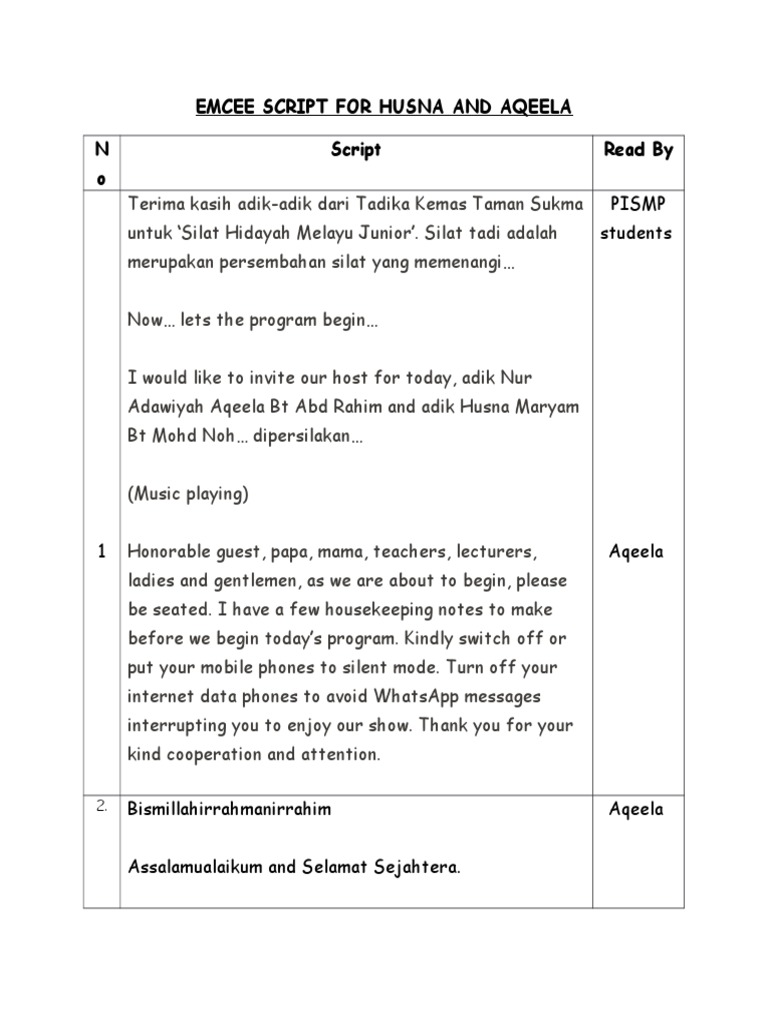 Emcee Script | Entertainment (General) | Business