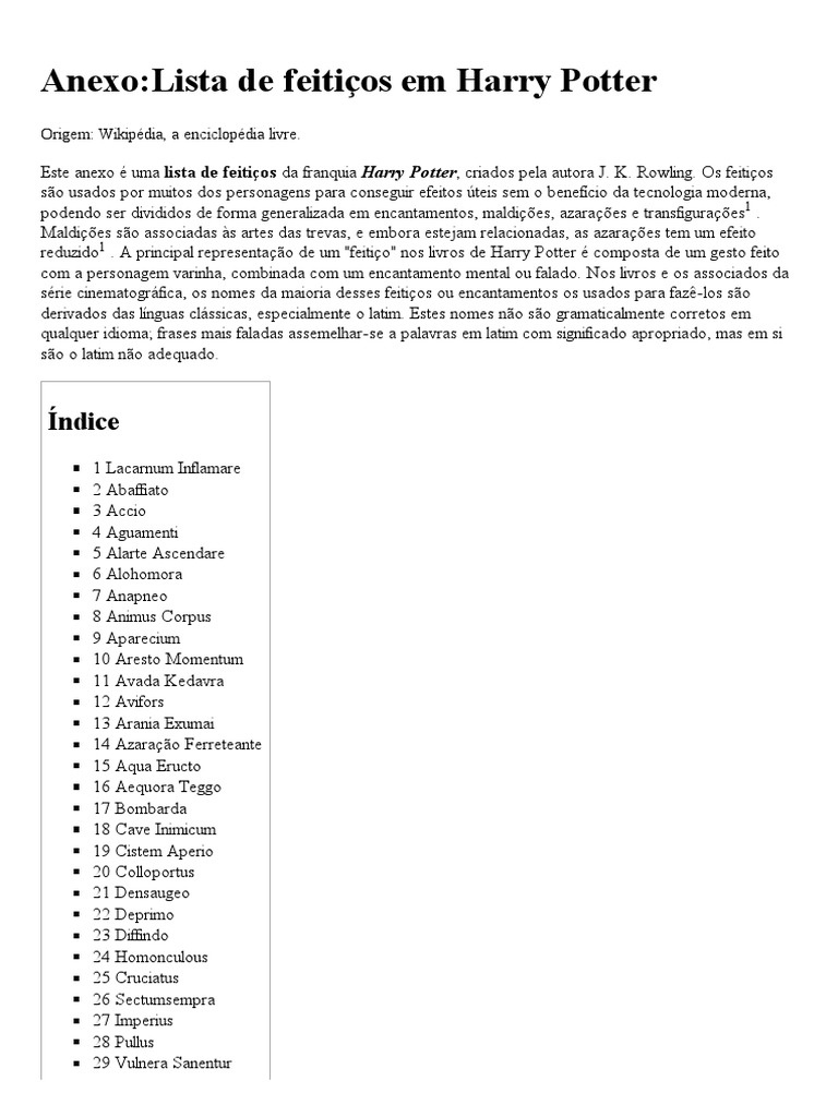 Lista de Feitiços em Harry Potter, PDF, Harry Potter