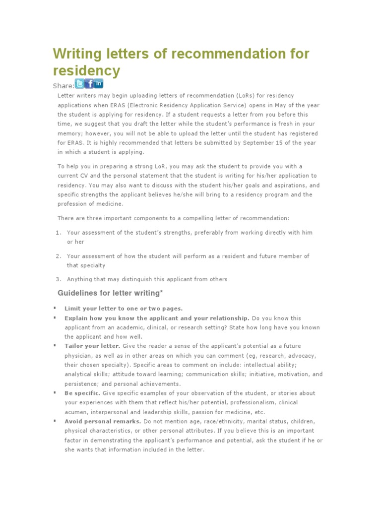 Writing Residency Recommendation Letters | PDF | Residency (Medicine ...