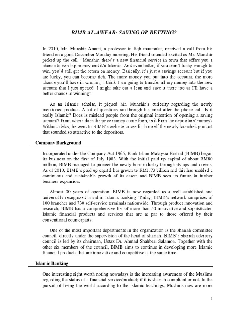 Al-Awfar Account: Islamic Savings or Gambling? | PDF | Islamic Banking ...