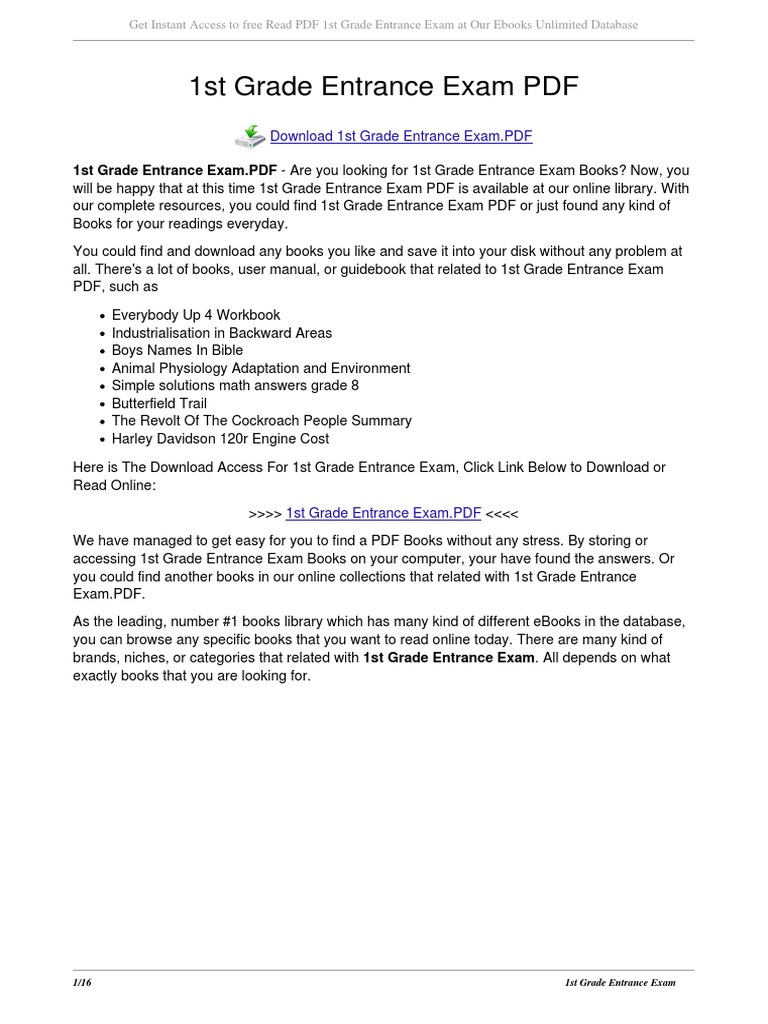 1st Grade Entrance Exam Pdf E Books Portable Document Format