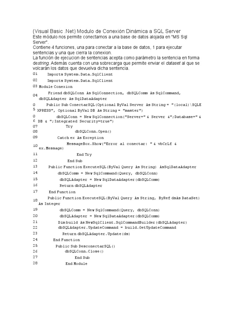 Conexión Dinámica a SQL Server en VB.NET | PDF | Informática