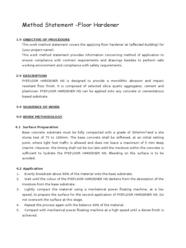 Method Statement of Floor Hardened | PDF | Personal Protective ...