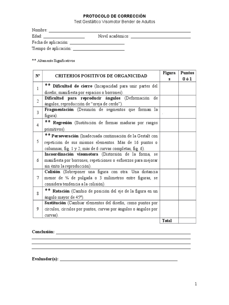 Protocolo BENDER Adultos PDF Bienestar Medicina