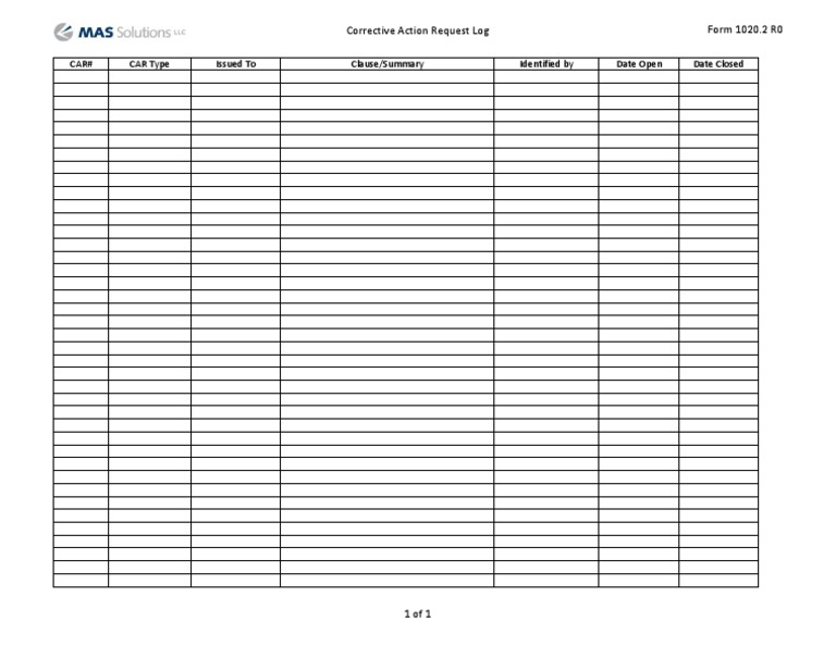 Corrective Action Request Log Template | PDF | Law