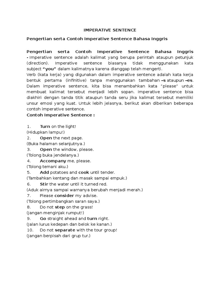 Pengertian Serta Contoh Imperative Sentence Bahasa Inggris