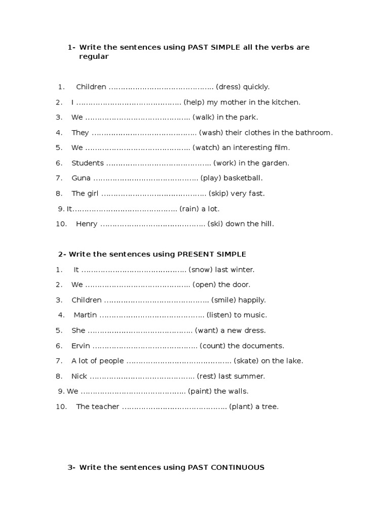 Write The Sentences Using PAST SIMPLE All The Verbs Are Regular | PDF ...