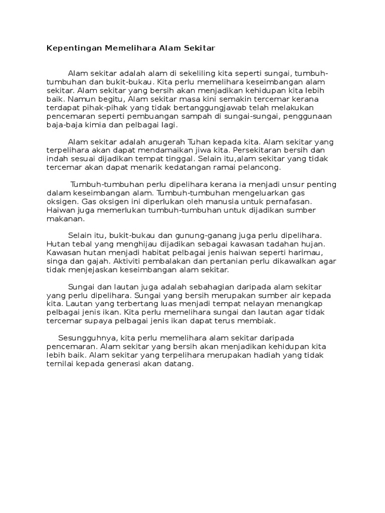 Kepentingan Memelihara Alam Sekitar Pdf