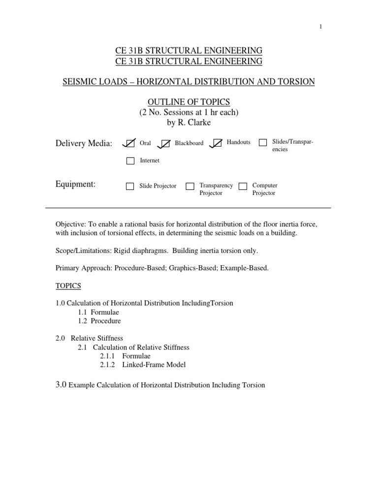 Seismic Load Distribution with Torsion | PDF | Stiffness | Column