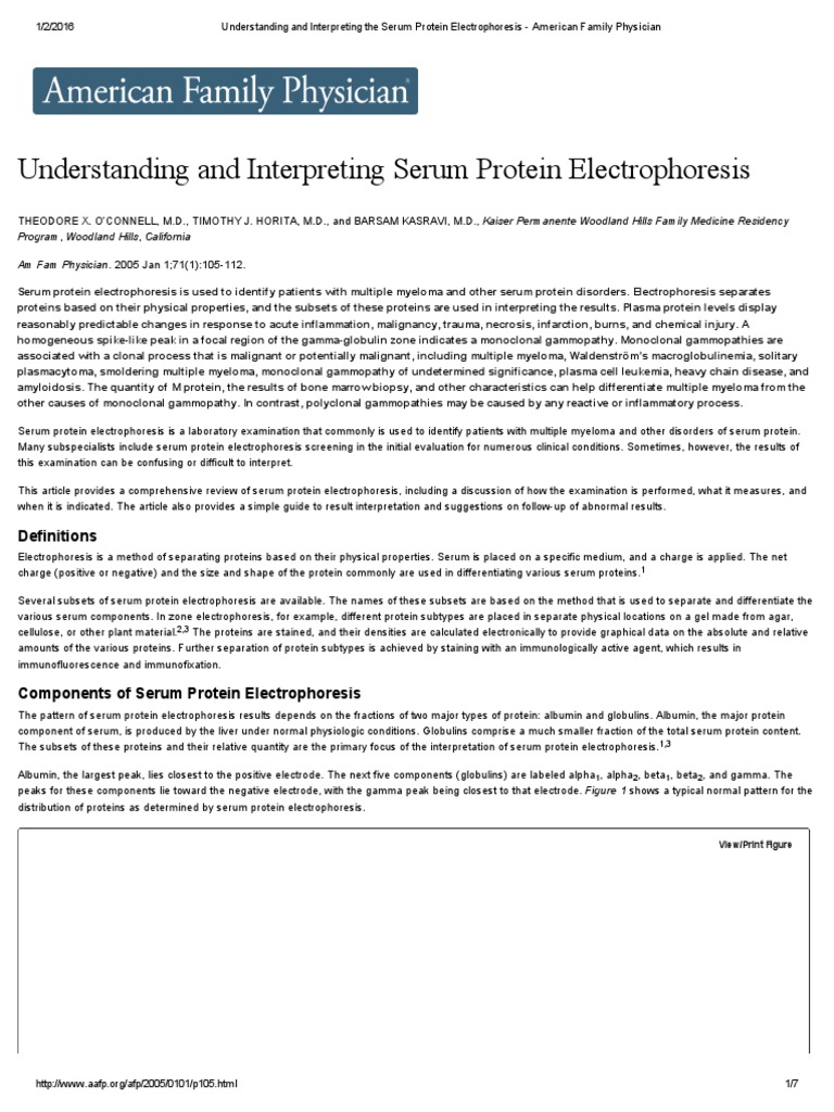 Understanding and Interpreting The Serum Protein Electrophoresis