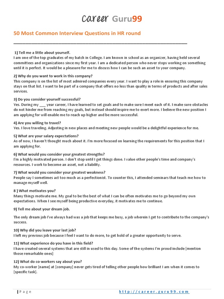 50 Common Interview V 1 | PDF