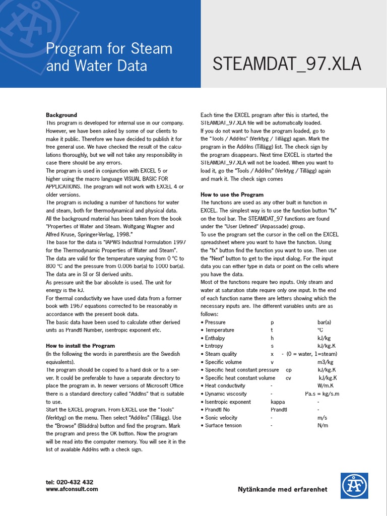 Excel Add-In for Steam Data Analysis | PDF | Microsoft Excel | Temperature